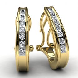 Yellow Gold 1/2 TDW Round Diamond Hoop Earrings Front View