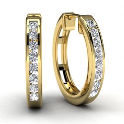 Yellow Gold .25 TDW Round Diamond Hoop Earrings Front View