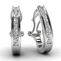 White Gold .25 TDW Round Diamond Hoop Earrings Front View