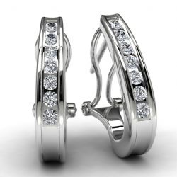 White Gold .50 TDW Round Diamond Hoop Earrings Front View
