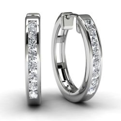White Gold .25 TDW Round Diamond Hoop Earrings Front View