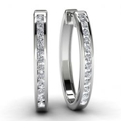 White Gold 1.0 TDW Round Diamond Hoop Earrings Front View