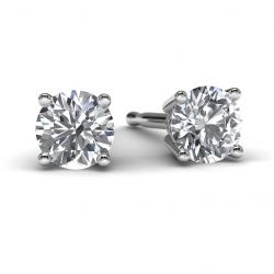 White Gold Round Diamond Earrings Front View