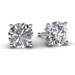 White Gold Round Diamond Earrings Front View