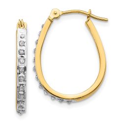 Celestine 14k Yellow & Rhodium Diamond Fascination Oval Hinged Hoop Earrings