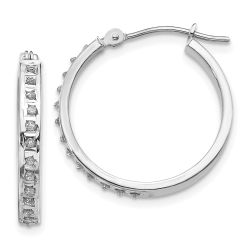 Elysian 14k White Gold Diamond Fascination Round Hinged Hoop Earrings