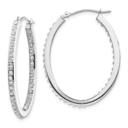 Liora 14k White Gold Diamond Fascination Oval Hinged Hoop Earrings