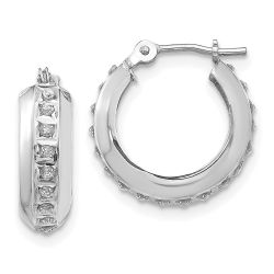 Celestine 14k White Gold Diamond Fascination Round Hinged Hoop Earrings