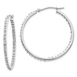 Celestine 14k White Gold Diamond Fascination Round Hinged Hoop Earrings