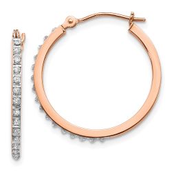 Eros 14k Rose Gold Diamond Fascination Round Hinged Hoop Earrings
