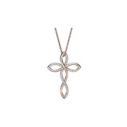 Diamond 10k Rose Gold Ribbon Cross Pendant Necklace 