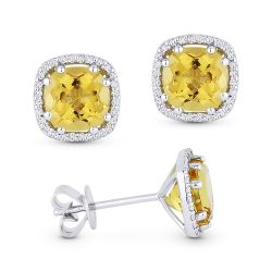 Front and side view citrine and diamond stud earrings