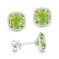 Front and side view peridot and diamond stud earrings