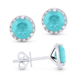 Front and side view created paraibe tourmaline and diamond stud earrings