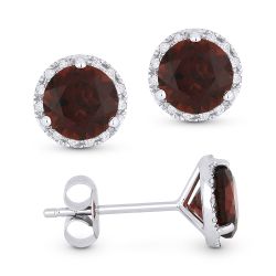 Front and side view garnet and diamond stud earrings