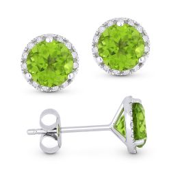 Front and side view peridot and diamond stud earrings
