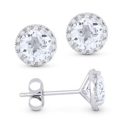 Front and side view whte topaz and diamond stud earrings