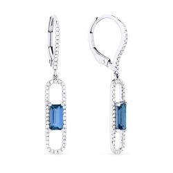 Front View Swiss Blue Topaz and Diamond Earrings in White Gold