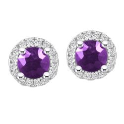 Amethyst and Diamond Silver Earrings