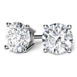 White Gold Round Diamond Earrings Front View