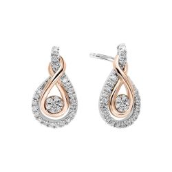Two Tone Sterling Silver Rhythm of Love Diamond Love Knot Earrings