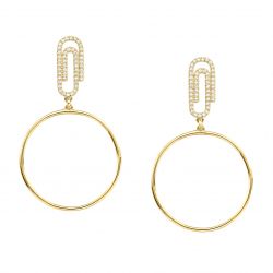 Front View 14k Yellow Gold and Diamond Fashion Earrings