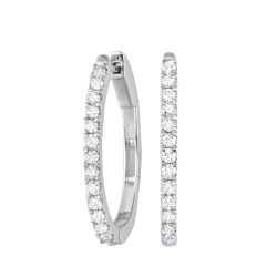 Front View 1/4tdw Diamond Round Hoop Earrings