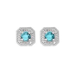 10k White Gold .85ctw Aquamarine and Diamond Stud Earrings