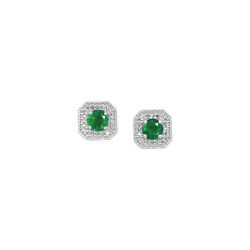 White Gold .85ctw Emerald and Diamond Stud Earrings