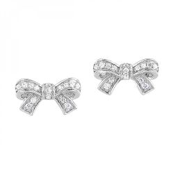 White Gold Diamond Bow Tie Earrings 1/7 CTW
