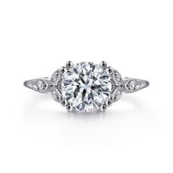 Celia - Vintage Inspired 14K White Gold Round Diamond Semi-Mount Ring