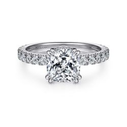 Alina - 14K White Gold Cushion Hidden Halo Diamond Semi-Mount Ring