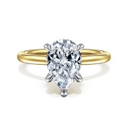 Cari - 14K White-Yellow Gold Hidden Halo Pear Shape Diamond Semi-Mount Ring