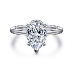 Rainah - 14K White Gold Hidden Halo Pear Shape Diamond Semi-Mount Ring