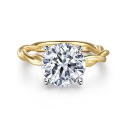 Emersin - 14K White-Yellow Gold Twisted Round Diamond Semi-Mount Ring