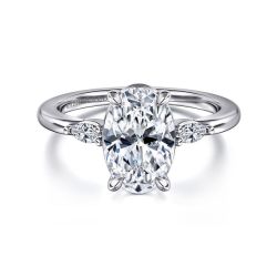 Dela - 14K White Gold Oval Three Stone Diamond Semi-Mount Ring