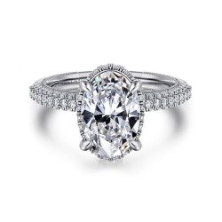 Caly - 14K White Gold Oval Halo Diamond Semi-Mount Ring