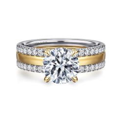 Reba - 14K White-Yellow Gold Round Diamond Semi-Mount Ring