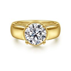 Elza - 14K Yellow Gold Wide Band Round Diamond Semi-Mount Ring