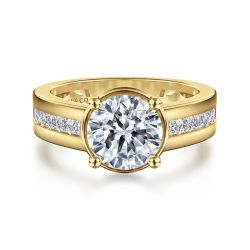 Dennise - 14K Yellow Gold Wide Band Round Diamond Semi-Mount Ring