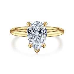 Aure - 14K Yellow Gold Pear Shape Solitaire Diamond Semi-Mount Ring