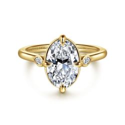 Charli - 14K Yellow Gold Oval Three Stone Diamond Semi-Mount Ring