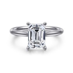 Azucena - 14K White Gold Emerald Cut Solitaire Diamond Semi-Mount Ring