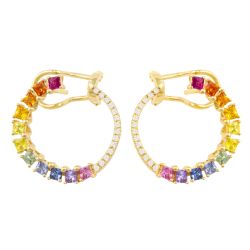 14kt Yellow Gold Bellarri Rainbow Gemstone Hoop Earrings