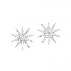 Front View Sterling Silver Diamond Star Earrings