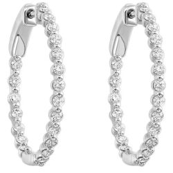 14k White Gold Diamond Inside-Out Hoop Earrings 1 CTW