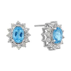 Caelina Sterling Silver Blue Topaz and Diamond Earrings