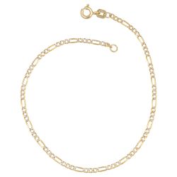 14k Two-tone Gold Pave Figaro Chain Bracelet