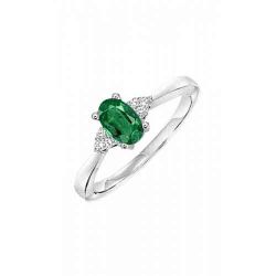 10k White Gold  Diamond and Emerald Ring
