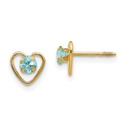 Lollipop Nook 14k Madi K 3mm Genuine Aquamarine Birthstone Heart Earrings